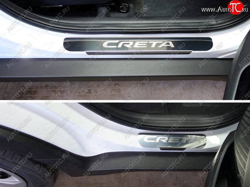 1 000 000 р. Накладки на порожки салона ТСС Тюнинг  Hyundai Creta  GS (2015-2021) дорестайлинг, рестайлинг (Лист зеркальный, надпись Creta)  с доставкой в г. Майкоп