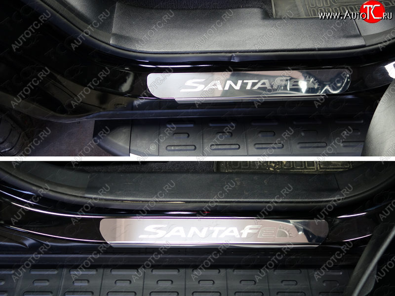 1 000 000 р. Накладки на пороги ТСС Тюнинг  Hyundai Santa Fe  DM (2015-2019) рестайлинг (лист зеркальный, надпись Santa Fe)  с доставкой в г. Майкоп