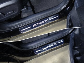 Накладки на пороги ТСС Тюнинг KIA Sorento  UM/Prime (2018-2020) рестайлинг (лист зеркальный надпись Sorento)