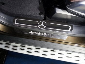 Накладки на пластиковые пороги ТСС Тюнинг Mercedes-Benz ML class  W166 (2011-2015) (лист зеркальный логотип Mercedes)