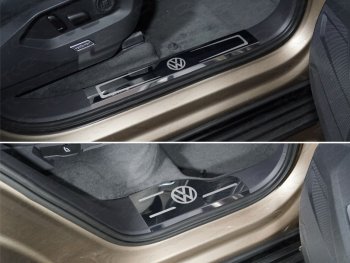 Накладки на пластиковые пороги (4шт) ТСС Тюнинг Volkswagen Touareg  CR (2018-2025) (лист зеркальный логотип VW)
