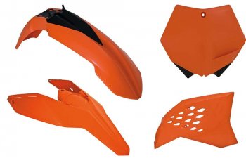 12 749 р. Компл. пласт. R-Tech KTM SXSXF 125-505 07-10, EXCEXCF 125-530 08-11 (R-KITKTM-OEM-505) оранжчерн.  r-kitktm-oem-505  с доставкой в г. Майкоп. Увеличить фотографию 1