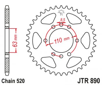 3 399 р. Звезда цепного привода JTA890.45BLK  jta890.45blk  с доставкой в г. Майкоп. Увеличить фотографию 1