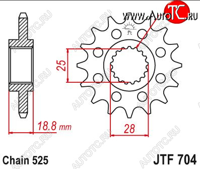 2 539 р. Звезда цепного привода JTF704 16  jtf704.16  с доставкой в г. Майкоп