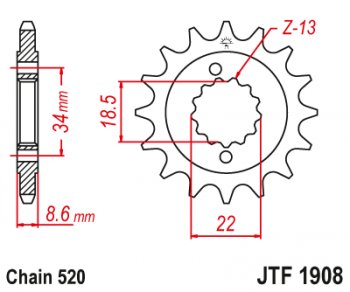 1 419 р. Звезда цепного привода JTF1908.15  jtf1908.15  с доставкой в г. Майкоп. Увеличить фотографию 1
