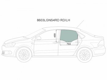 2 699 р. Стекло боковое опускное (Сзади Слева Цвет зеленый) Skoda Rapid 20-  Volkswagen Polo 09-20 XYG 8603LGNS4RD RD/LH  с доставкой в г. Майкоп. Увеличить фотографию 1