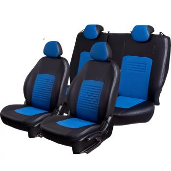 Комплект чехлов для сидений (РЗСиС 60/40, 3Г, Экокожа Илана+Орегон) Lord Autofashion ТУРИН Ford EcoSport (2013-2019) дорестайлинг (Черный, вставка синяя, строчка синяя)