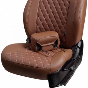 13 399 р. Комплект чехлов для сидений (ЦЗС Орегон) БАЙРОН ст БАЙРОН Lord Autofashion  Лада 2106 (1975-2005) (темно-коричневый, вставка темно-коричневая, строчка бежевая)  с доставкой в г. Майкоп. Увеличить фотографию 4