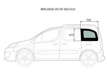 2 349 р. Стекло кузова боковое (не опускное) (Слева Цвет зеленый) Citroen Berlingo 08-22  Peugeot Partner 0 XYG BERLINGO-09-5D SW/LH/X  с доставкой в г. Майкоп. Увеличить фотографию 1