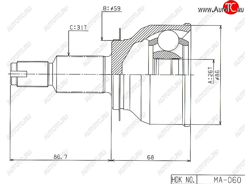 4 599 р. Шрус наружный MAZDA CX-5 11-17 HDK MA-060  с доставкой в г. Майкоп