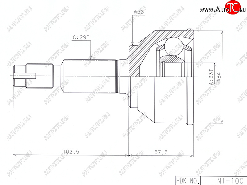 4 399 р. Шрус наружный NISSAN QASHQAI HR16DE J10 (Euro) MT06- HDK NI-100  с доставкой в г. Майкоп