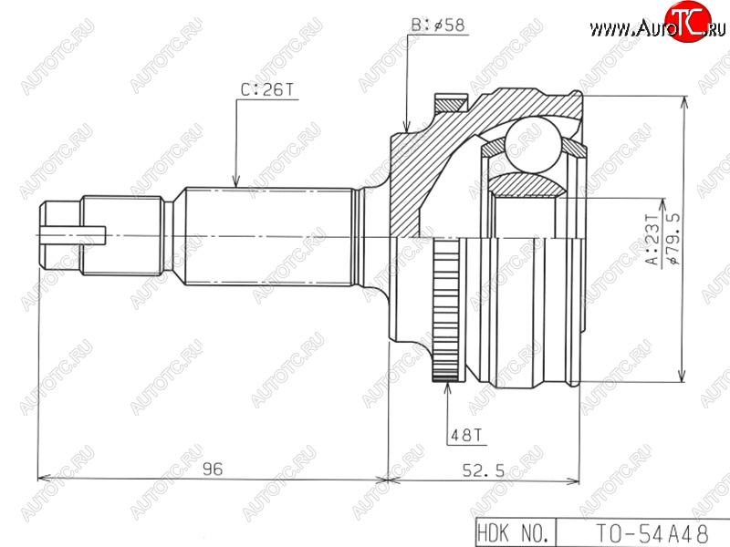 4 299 р. Шрус наружный TOYOTA COROLLARUNXOPARAV4 CA2#SV50ALLIONWISH 4WD 1ZZ 4WD1AZ-FSE3ZZ(euro) 00-05 HDK TO-054A48  с доставкой в г. Майкоп