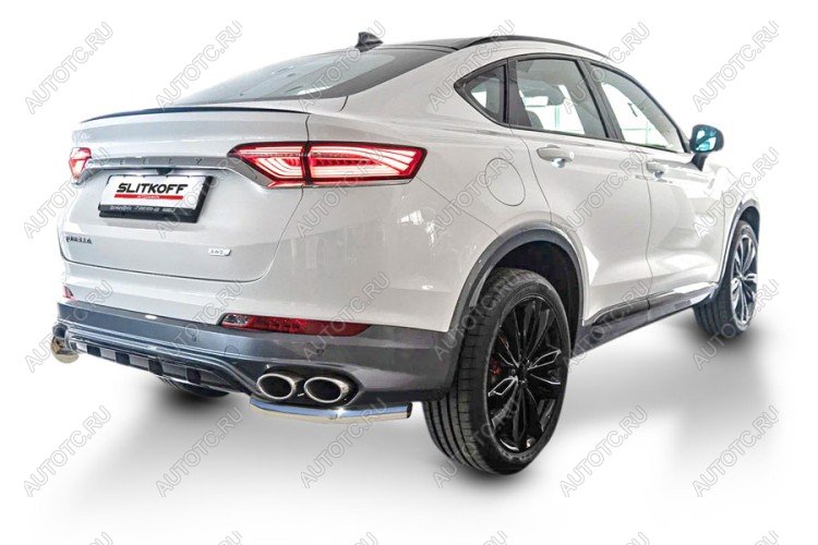 4 999 р. Защита заднего бампера уголки d57 Slitkoff Geely Tugella FY11,HPBA4 рестайлинг (2022-2025) (Сталь с полимерным покрытием в цвет серебристый)  с доставкой в г. Майкоп