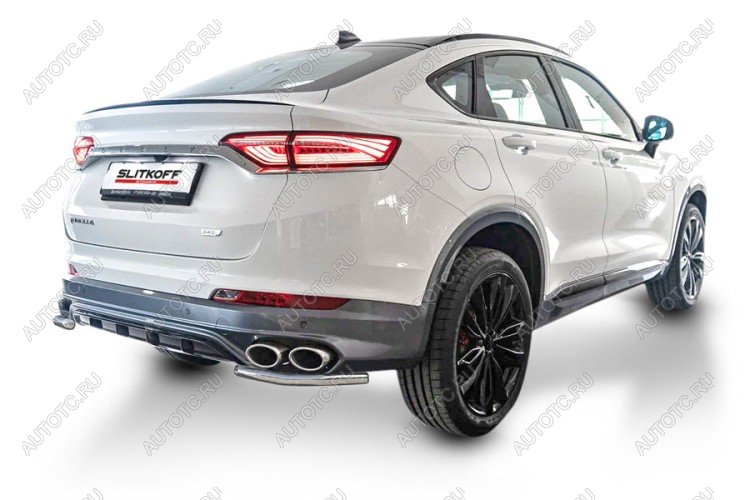 4 999 р. Защита заднего бампера уголки d42 Slitkoff  Geely Tugella  FY11,HPBA4 (2022-2025) рестайлинг (Сталь с полимерным покрытием в цвет серебристый)  с доставкой в г. Майкоп