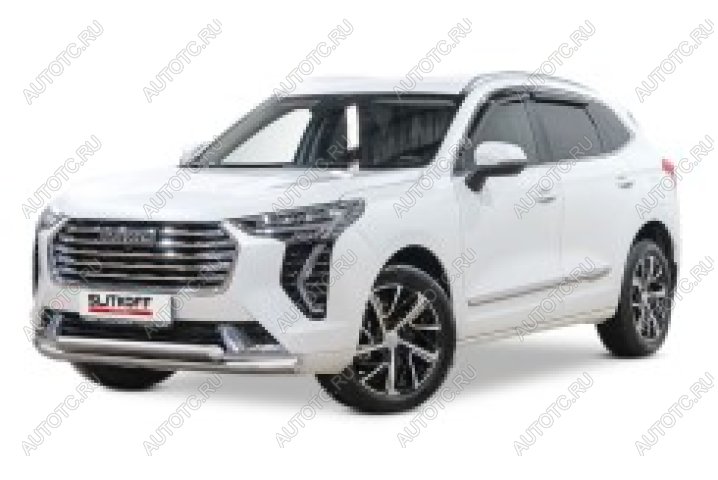 10 299 р. Защита переднего бампера d57+d57 двойная Slitkoff  Haval Jolion (2020-2024) дорестайлинг (Сталь с полимерным покрытием в цвет серебристый)  с доставкой в г. Майкоп