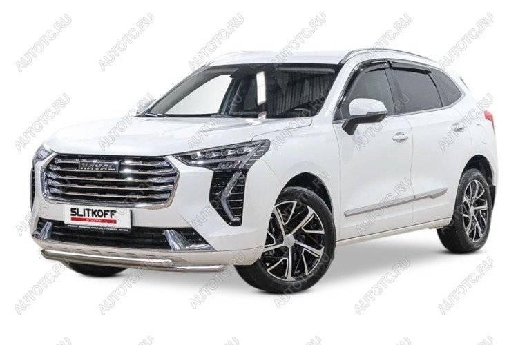 10 549 р. Защита переднего бампера d42+d42 двойная Slitkoff  Haval Jolion (2020-2024) дорестайлинг (Сталь с полимерным покрытием в цвет серебристый)  с доставкой в г. Майкоп