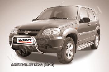 Защита переднего бампера кенгурятник низкий d57 Slitkoff Chevrolet Niva  2123 (2009-2020) рестайлинг (нержавейка с полимерным покрытием в цвет черный)