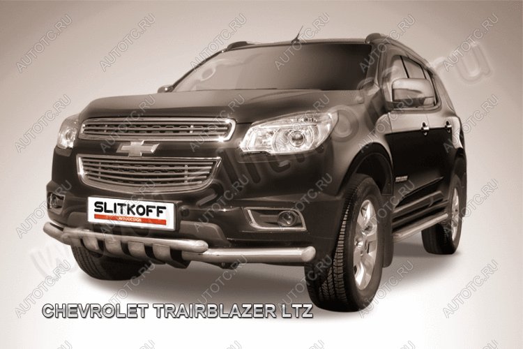 19 599 р. Защита переднего бампера d76+d57 двойная с профильной ЗК Slitkoff  Chevrolet Trailblazer  GM800 (2012-2016) дорестайлинг (нержавейка с полимерным покрытием в цвет черный)  с доставкой в г. Майкоп