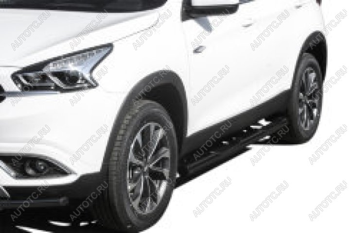 17 699 р. Защита порогов d76 с проступями Slitkoff  Chery Tiggo 3 (2014-2020) (нержавейка с полимерным покрытием в цвет черный)  с доставкой в г. Майкоп