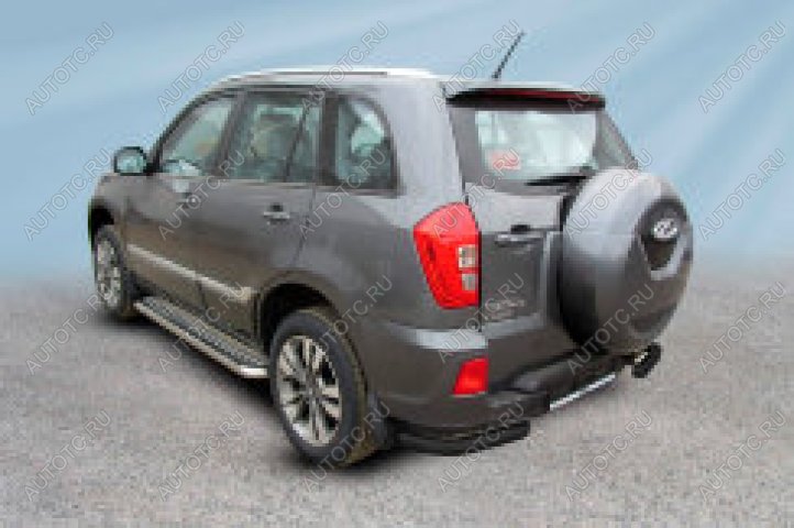 9 699 р. Защита заднего бампера уголки d57 Slitkoff  Chery Tiggo 3 (2014-2020) (нержавейка с полимерным покрытием в цвет черный)  с доставкой в г. Майкоп
