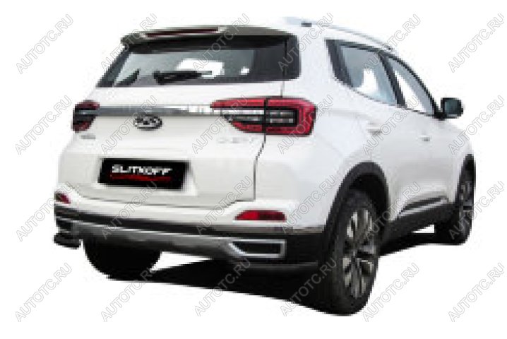 8 199 р. Защита заднего бампера уголки d57 Slitkoff Chery Tiggo 4 1-ый рестайлинг (2018-2023) (нержавейка с полимерным покрытием в цвет черный)  с доставкой в г. Майкоп