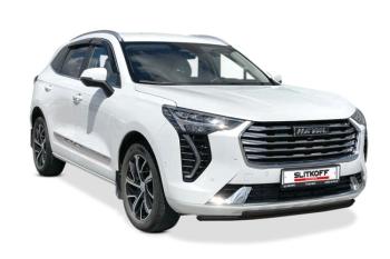 13 899 р. Защита переднего бампера d57 + d42 Slitkoff Haval F7  дорестайлинг (2018-2022) (нержавейка с полимерным покрытием в цвет черный)  с доставкой в г. Майкоп. Увеличить фотографию 2