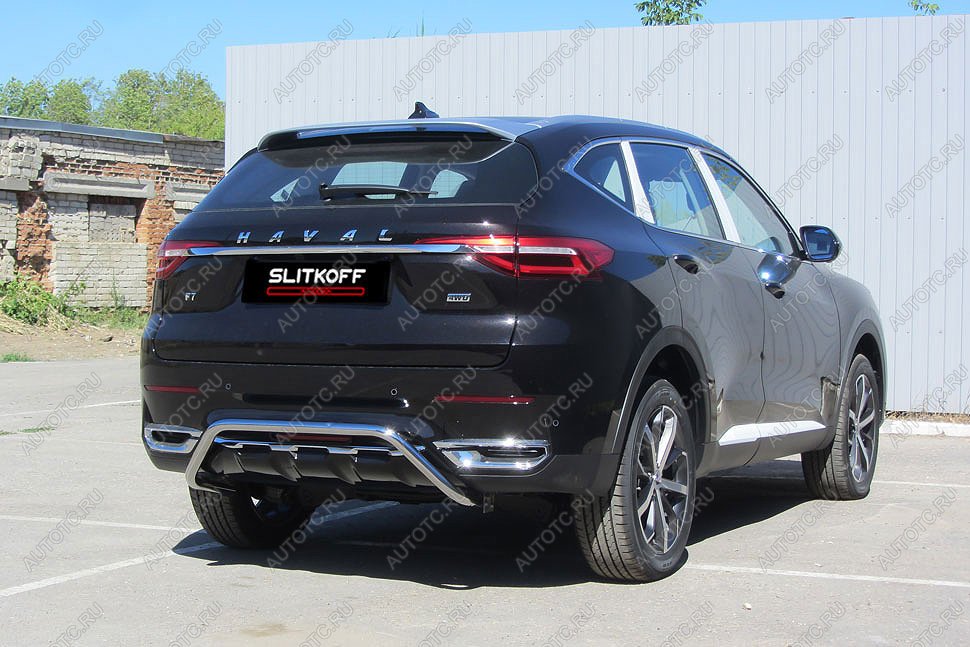 15 499 р. Защита заднего бампера d42 скоба Slitkoff Haval F7  дорестайлинг (2018-2022) (нержавейка с полимерным покрытием в цвет черный)  с доставкой в г. Майкоп