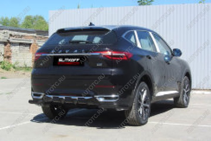 6 649 р. Защита заднего бампера уголки d57 Slitkoff Haval F7  дорестайлинг (2018-2022) (нержавейка с полимерным покрытием в цвет черный)  с доставкой в г. Майкоп
