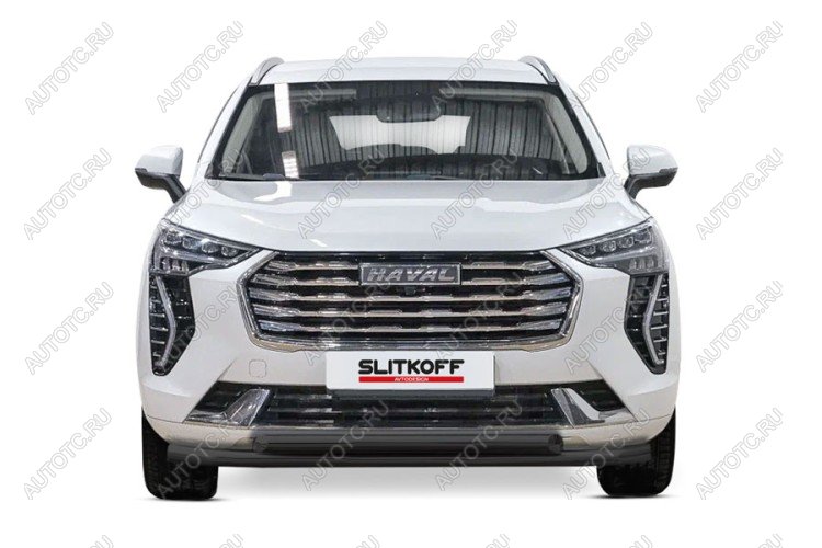 16 349 р. Защита переднего бампера d57+d57 двойная 2WD Slitkoff  Haval Jolion (2020-2024) дорестайлинг (нержавейка с полимерным покрытием в цвет черный)  с доставкой в г. Майкоп