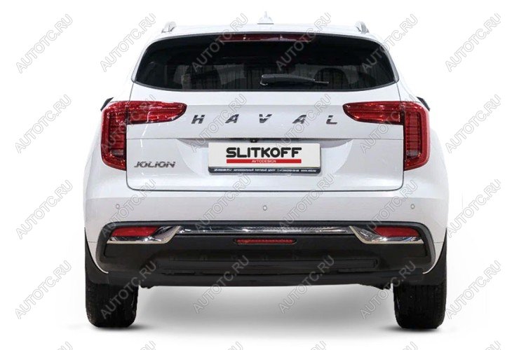 15 949 р. Защита заднего бампера d57+d57 двойная (2WD) Slitkoff  Haval Jolion (2020-2024) дорестайлинг (нержавейка с полимерным покрытием в цвет черный)  с доставкой в г. Майкоп