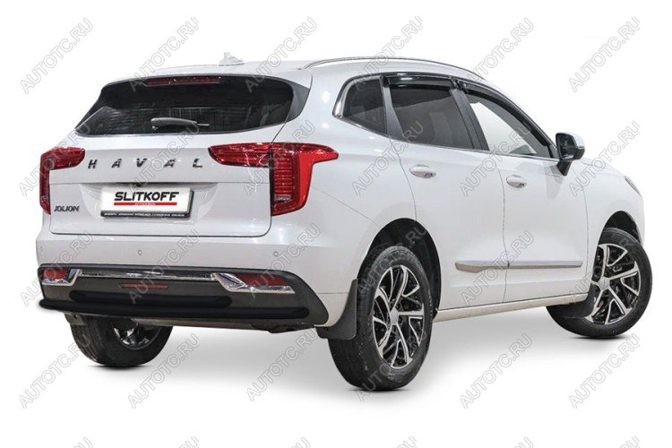 13 999 р. Защита заднего бампера d42+d42 двойная (2WD) Slitkoff  Haval Jolion (2020-2024) дорестайлинг (нержавейка с полимерным покрытием в цвет черный)  с доставкой в г. Майкоп