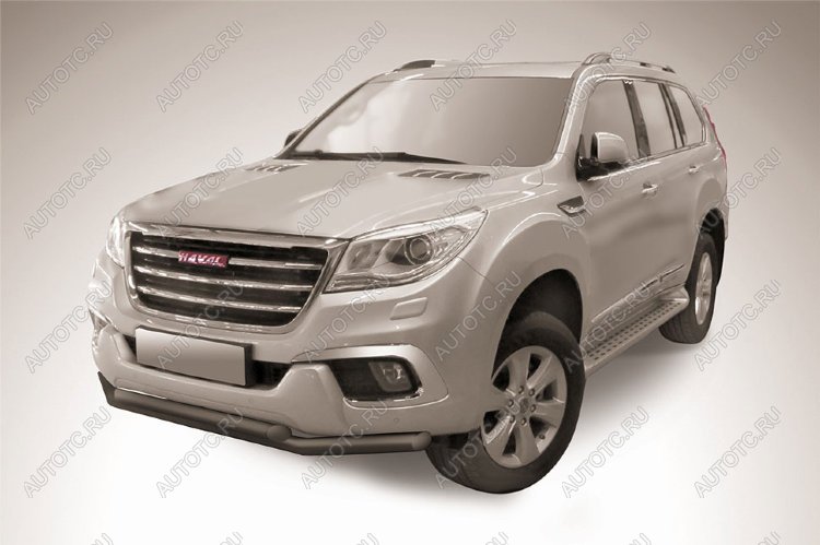 14 499 р. Защита переднего бампера d57+d57 двойная Slitkoff  Haval H9 (2017-2021) 1-ый рестайлинг, 2-ой рестайлинг (нержавейка с полимерным покрытием в цвет черный)  с доставкой в г. Майкоп