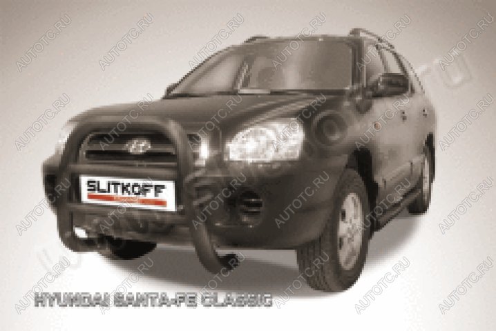 38 999 р. Защита переднего бампера кенгурятник d76 высокий Slitkoff  Hyundai Santa Fe  SM (2000-2012) (нержавейка с полимерным покрытием в цвет черный)  с доставкой в г. Майкоп