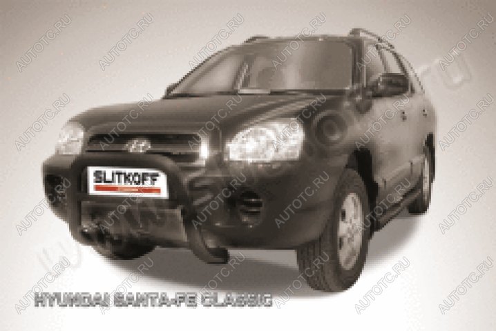 33 699 р. Защита переднего бампера кенгурятник низкий d76 Slitkoff  Hyundai Santa Fe  SM (2000-2012) (нержавейка с полимерным покрытием в цвет черный)  с доставкой в г. Майкоп