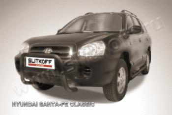 Защита переднего бампера кенгурятник низкий d57 Slitkoff Hyundai Santa Fe  SM (2000-2012) (нержавейка с полимерным покрытием в цвет черный)
