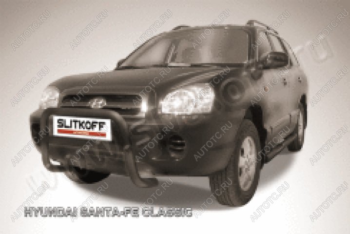 24 449 р. Защита переднего бампера кенгурятник низкий d57 Slitkoff  Hyundai Santa Fe  SM (2000-2012) (нержавейка с полимерным покрытием в цвет черный)  с доставкой в г. Майкоп