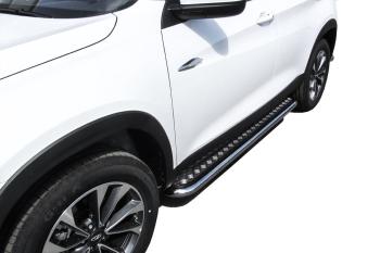 Защита порогов d57 с листом Slitkoff Hyundai Santa Fe TM дорестайлинг (2018-2021) (нержавейка с полимерным покрытием в цвет черный)