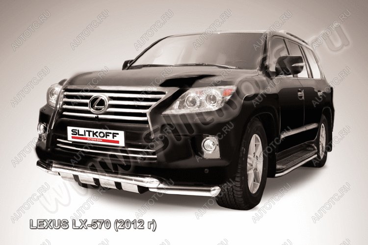 30 749 р. Защита переднего бампера d76+d76 двойная с профильной ЗК Slitkoff  Lexus LX570  J200 (2012-2015) 1-ый рестайлинг (нержавейка с полимерным покрытием в цвет черный)  с доставкой в г. Майкоп