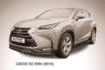 Защита переднего бампера d57+d42 двойная радиусная Slitkoff Lexus NX300h  Z10 (2014-2017) дорестайлинг (нержавейка с полимерным покрытием в цвет черный)