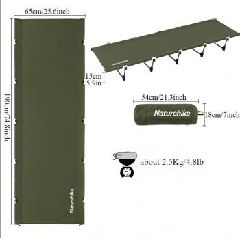 8 939 р. Раскладушка Naturehike XJC05, 190х65х15 см, до150 кг, темно-зеленая  nh20jj001-agr  с доставкой в г. Майкоп. Увеличить фотографию 4