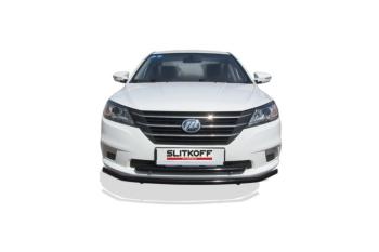 Защита переднего бампера d42 + d42 Slitkoff Lifan Solano (2016-2025)  дорестайлинг (нержавейка с полимерным покрытием в цвет черный)