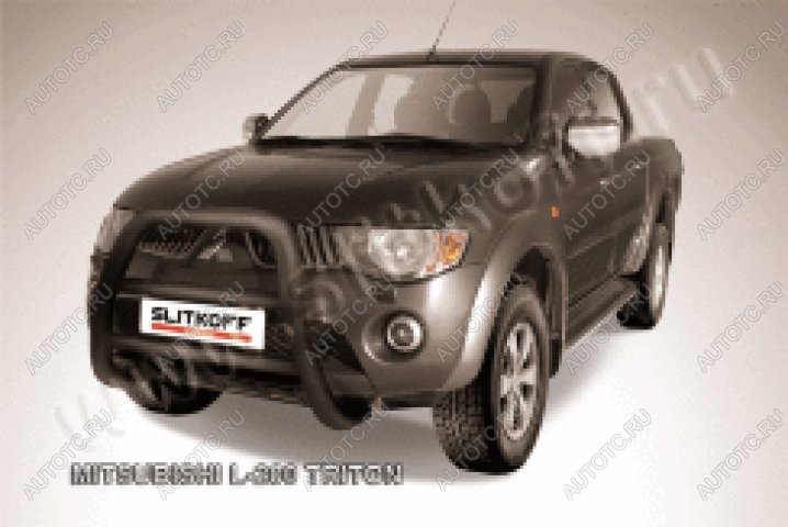 33 699 р. Защита переднего бампера кенгурятник d76 низкий (Triton) Slitkoff  Mitsubishi L200  4 (2006-2014)  дорестайлинг (нержавейка с полимерным покрытием в цвет черный)  с доставкой в г. Майкоп