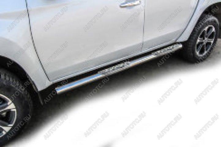 30 549 р. Защита порогов d76 со ступеньками стальными Slitkoff Mitsubishi L200 5 KK,KL рестайлинг (2018-2022) (нержавейка с полимерным покрытием в цвет черный)  с доставкой в г. Майкоп