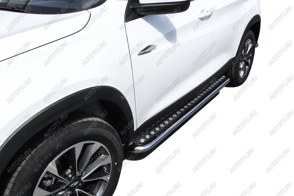 22 799 р. Защита порогов d57 с листом Slitkoff Mitsubishi L200 5 KK,KL рестайлинг (2018-2022) (нержавейка с полимерным покрытием в цвет черный)  с доставкой в г. Майкоп