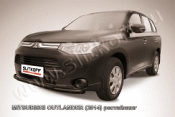 Защита переднего бампера d57+d42 двойная Slitkoff Mitsubishi Outlander  GF (2014-2016) 1-ый рестайлинг (нержавейка с полимерным покрытием в цвет черный)
