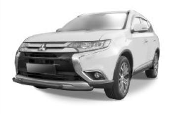 Защита переднего бампера d57+d42 двойная Slitkoff Mitsubishi Outlander  GF (2015-2018) 2-ой рестайлинг (нержавейка с полимерным покрытием в цвет черный)