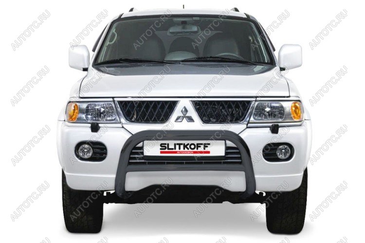 33 699 р. Защита переднего бампера кенгурятник d76 низкий Slitkoff  Mitsubishi Pajero Sport  PA (2004-2008) рестайлинг (нержавейка с полимерным покрытием в цвет черный)  с доставкой в г. Майкоп