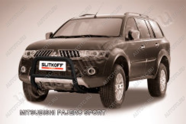 24 449 р. Защита переднего бампера кенгурятник d57 низкий Slitkoff  Mitsubishi Pajero Sport  PA (2004-2008) рестайлинг (нержавейка с полимерным покрытием в цвет черный)  с доставкой в г. Майкоп