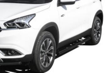 Защита порогов d76 с проступями Slitkoff Mazda CX-5  KF (2016-2025) (нержавейка с полимерным покрытием в цвет черный)