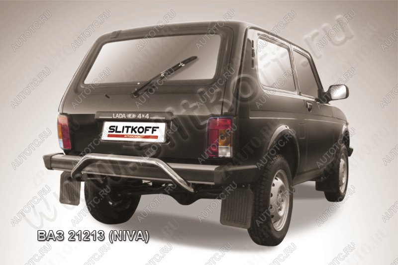 8 799 р. Защита заднего бампера d57 скоба Slitkoff  Лада Нива 4х4  2121 (1977-2019) 3 дв. дорестайлинг (нержавейка с полимерным покрытием в цвет черный)  с доставкой в г. Майкоп